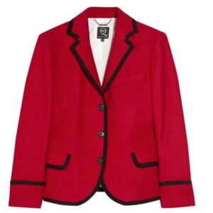 McQ by Alexander McQueen Red Schoolboy Jacket with Black Grosgrain Accents 42